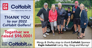 Margy and Shelley stop to thank CoHabit Sponsor Eagle Industrial: Larry, Ray, Greg and Murray