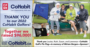 Thank you Louise, Ruth, Susan, and Lawrence—CoHabit Golf’s Pin Flag—in memory of Miriam Bergen—Sponsor
