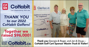 Thank you Georgia & Roger, and Jan & Doug—CoHabit Golf Cart Sponsor Maxim Truck & Trailer